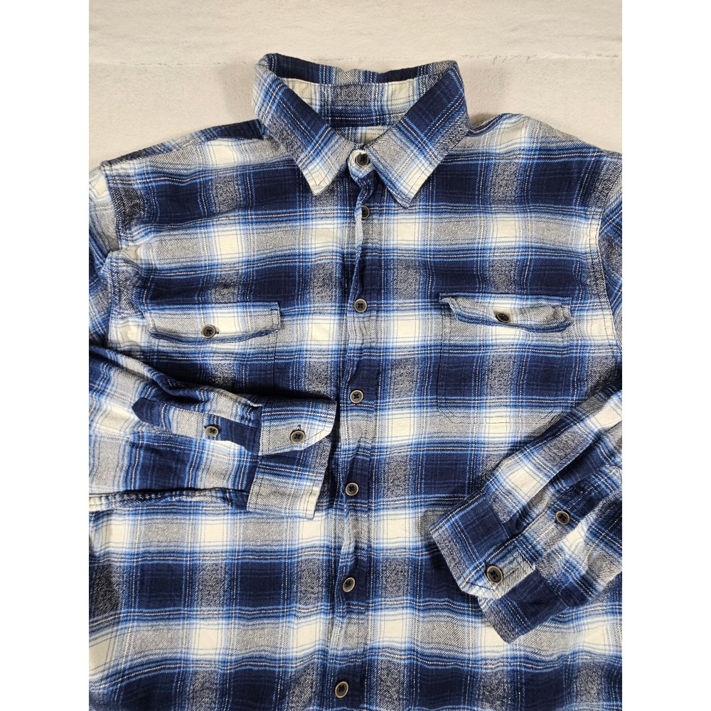 Jachs NY Mens 2XL Blue White Plaid Flannel Long‎ Sleeve Button Up Shirt 2XL